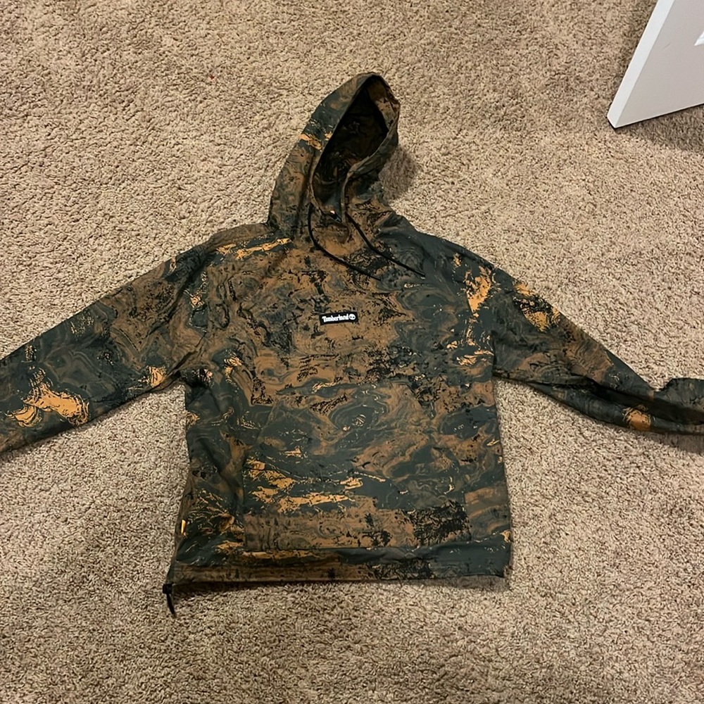 Timberland rain coat, water resistant camo rain coat.